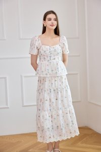 Althea Embroidery Fleur Midi Skirt In White