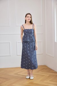 Itzel Elastic Waist Gingham Midi Skirt