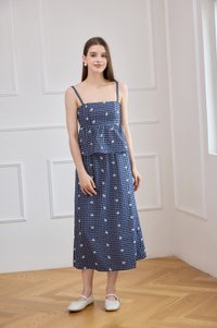 Itzel Elastic Waist Gingham Midi Skirt