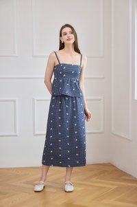 Itzel Elastic Waist Gingham Midi Skirt