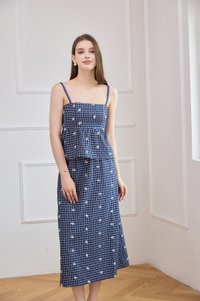 Itzel Elastic Waist Gingham Midi Skirt