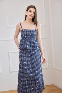Itzel Elastic Waist Gingham Midi Skirt