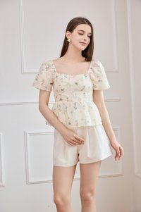 Althea Embroidery Fleur Babydoll Top In Cream