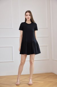 Tulia Cotton Scallop Dropwaist Dress In Black