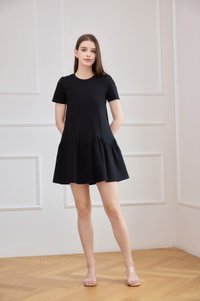 Tulia Cotton Scallop Dropwaist Dress In Black