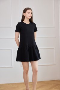 Tulia Cotton Scallop Dropwaist Dress In Black