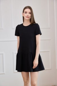 Tulia Cotton Scallop Dropwaist Dress In Black