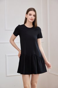 Tulia Cotton Scallop Dropwaist Dress In Black