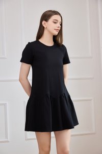 Tulia Cotton Scallop Dropwaist Dress In Black