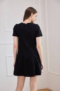 Tulia Cotton Scallop Dropwaist Dress In Black