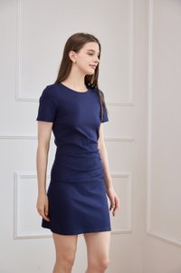 Posey Cotton Side Ruched Dress In Navy