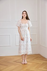 Althea Embroidery Floral Midi Dress In White