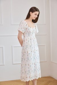 Althea Embroidery Floral Midi Dress In White