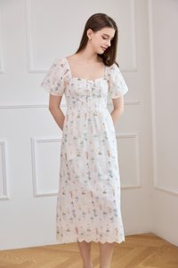 Althea Embroidery Floral Midi Dress In White