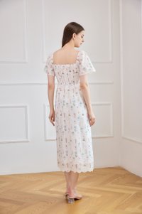 Althea Embroidery Floral Midi Dress In White