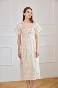 Althea Embroidery Floral Midi Dress In Cream
