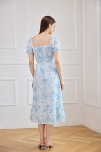 Carys Eyelet Smocked Floral Midi Dress In Ombre Blue