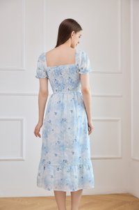 Carys Eyelet Smocked Floral Midi Dress In Ombre Blue
