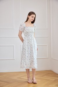 Carys Eyelet Smocked Floral Midi Dress In White