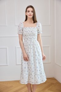 Carys Eyelet Smocked Floral Midi Dress In White