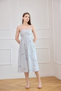 Jordyn Checkered Embroidery Camisole Midi Dress