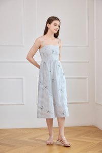 Jordyn Checkered Embroidery Camisole Midi Dress