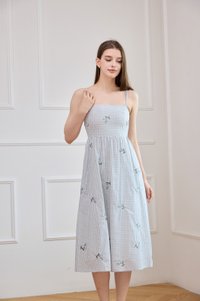 Jordyn Checkered Embroidery Camisole Midi Dress