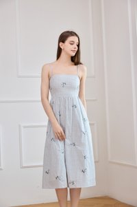 Jordyn Checkered Embroidery Camisole Midi Dress