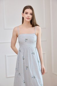 Jordyn Checkered Embroidery Camisole Midi Dress