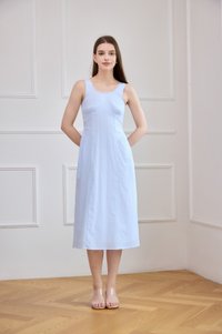 Elowen Striped Lace Trim Midi Dress