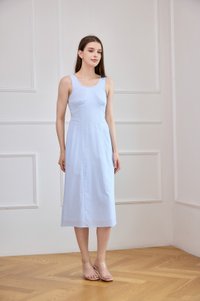 Elowen Striped Lace Trim Midi Dress