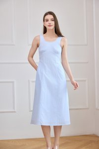 Elowen Striped Lace Trim Midi Dress