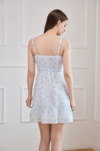 Lilah Camisole Ribbon Gingham Dress In Blue