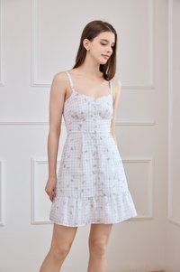 Lilah Camisole Ribbon Gingham Dress In Lilac
