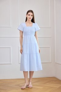 Marceline Smocked Striped Tiered Midi Dress