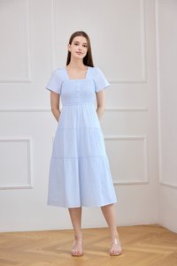 Marceline Smocked Striped Tiered Midi Dress