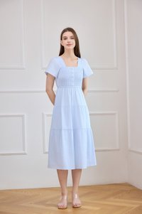 Marceline Smocked Striped Tiered Midi Dress