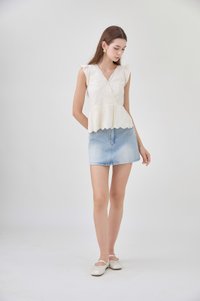 Yarael Embroidery Faux Wrap Top In Cream