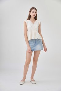 Yarael Embroidery Faux Wrap Top In Cream