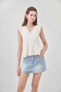 Yarael Embroidery Faux Wrap Top In Cream