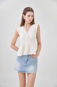 Yarael Embroidery Faux Wrap Top In Cream