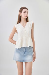 Yarael Embroidery Faux Wrap Top In Cream