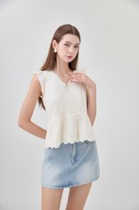 Yarael Embroidery Faux Wrap Top In Cream