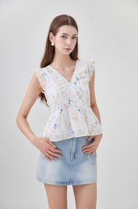 Yarael Embroidery Faux Wrap Top In Floral