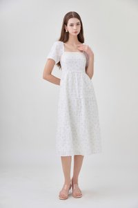 Rosetta Embroidery Crochet Tier Midi Dress In Ditsy Floral