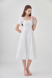 Rosetta Embroidery Crochet Tier Midi Dress In Ditsy Floral