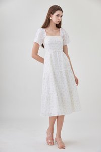 Rosetta Embroidery Crochet Tier Midi Dress In Ditsy Floral