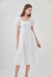 Rosetta Embroidery Crochet Tier Midi Dress In Ditsy Floral