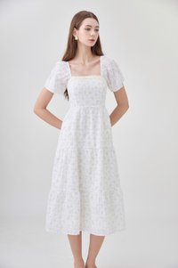 Rosetta Embroidery Crochet Tier Midi Dress In Ditsy Floral