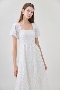 Rosetta Embroidery Crochet Tier Midi Dress In Ditsy Floral